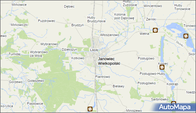 mapa Janowiec Wielkopolski, Janowiec Wielkopolski na mapie Targeo