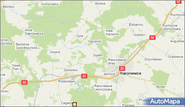 mapa Józefin gmina Rakoniewice, Józefin gmina Rakoniewice na mapie Targeo