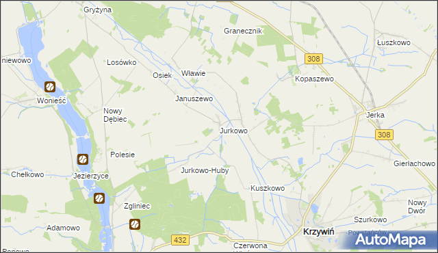 mapa Jurkowo gmina Krzywiń, Jurkowo gmina Krzywiń na mapie Targeo