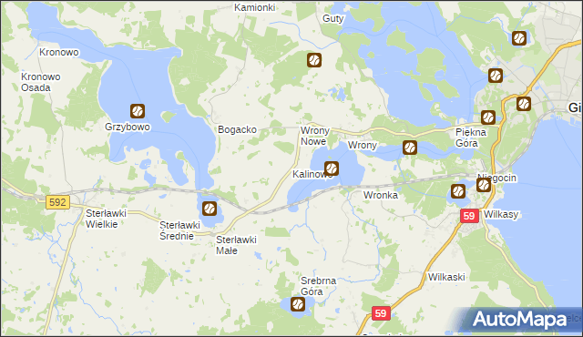 mapa Kalinowo gmina Giżycko, Kalinowo gmina Giżycko na mapie Targeo