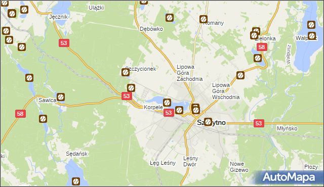 mapa Kamionek gmina Szczytno, Kamionek gmina Szczytno na mapie Targeo