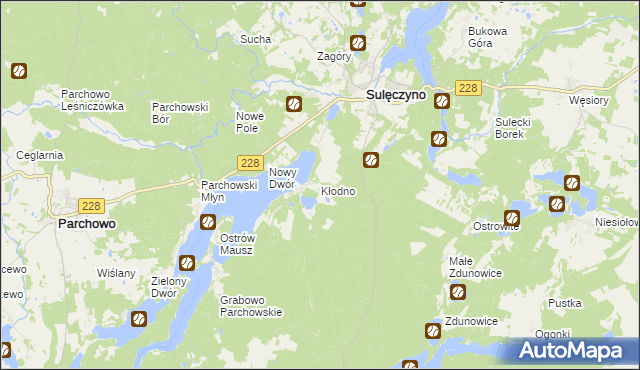 mapa Kłodno gmina Sulęczyno, Kłodno gmina Sulęczyno na mapie Targeo