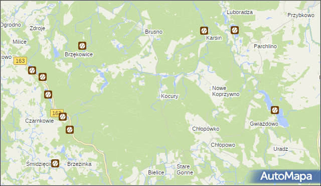mapa Kocury gmina Połczyn-Zdrój, Kocury gmina Połczyn-Zdrój na mapie Targeo