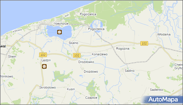 mapa Konarzewo gmina Karnice, Konarzewo gmina Karnice na mapie Targeo