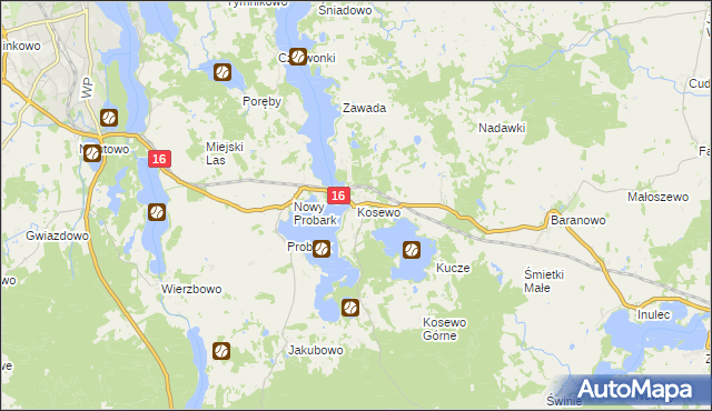 mapa Kosewo gmina Mrągowo, Kosewo gmina Mrągowo na mapie Targeo