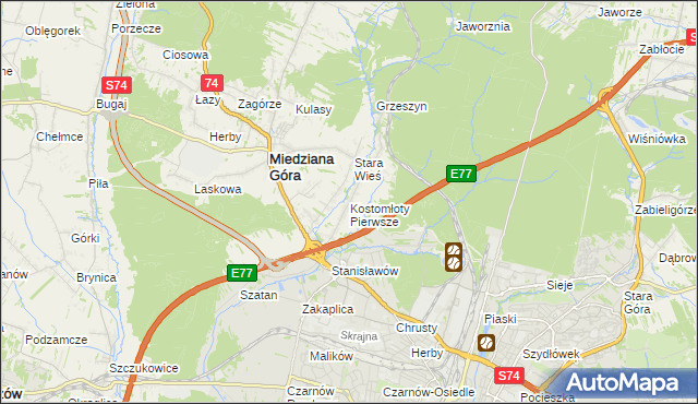 mapa Kostomłoty Pierwsze, Kostomłoty Pierwsze na mapie Targeo
