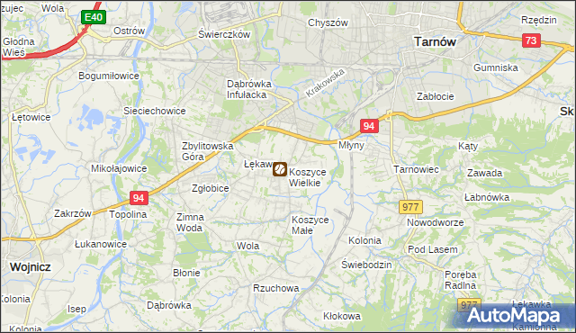 mapa Koszyce Wielkie, Koszyce Wielkie na mapie Targeo