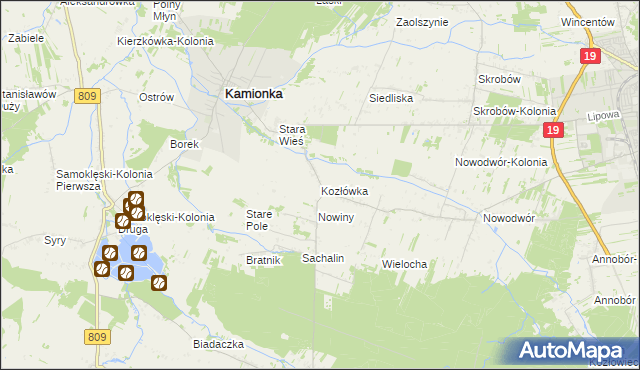 mapa Kozłówka gmina Kamionka, Kozłówka gmina Kamionka na mapie Targeo