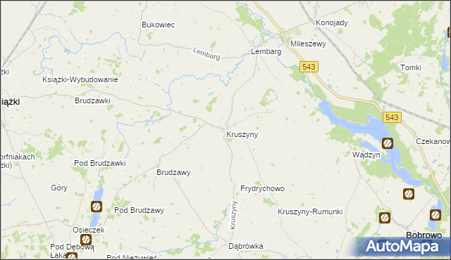 mapa Kruszyny gmina Bobrowo, Kruszyny gmina Bobrowo na mapie Targeo