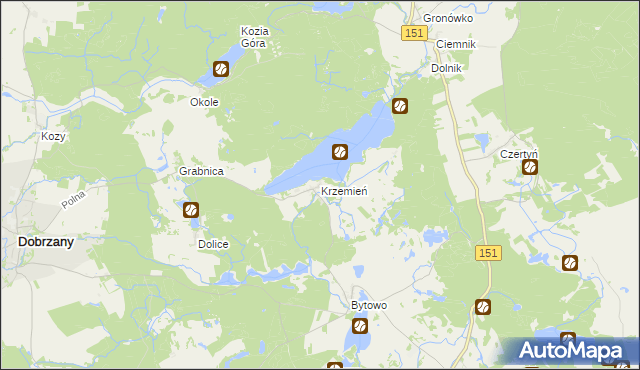 mapa Krzemień gmina Dobrzany, Krzemień gmina Dobrzany na mapie Targeo