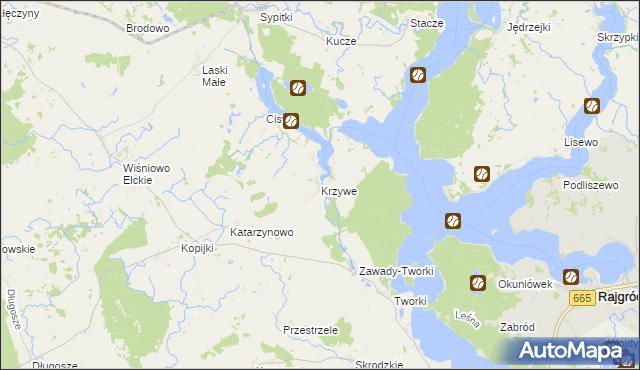 mapa Krzywe gmina Prostki, Krzywe gmina Prostki na mapie Targeo