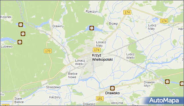 mapa Krzyż Wielkopolski, Krzyż Wielkopolski na mapie Targeo