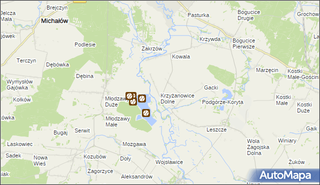 mapa Krzyżanowice Dolne, Krzyżanowice Dolne na mapie Targeo