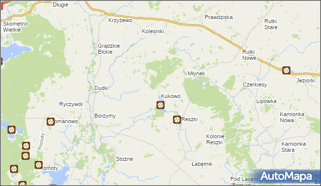 mapa Kukowo gmina Bargłów Kościelny, Kukowo gmina Bargłów Kościelny na mapie Targeo