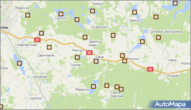 mapa Łąkie gmina Studzienice, Łąkie gmina Studzienice na mapie Targeo