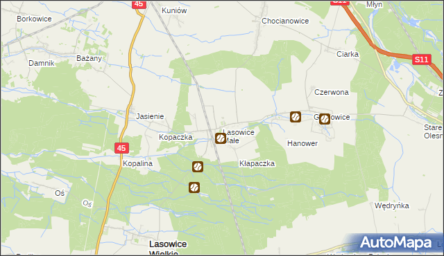 mapa Lasowice Małe gmina Lasowice Wielkie, Lasowice Małe gmina Lasowice Wielkie na mapie Targeo