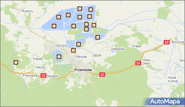 mapa Łężce gmina Przemków, Łężce gmina Przemków na mapie Targeo