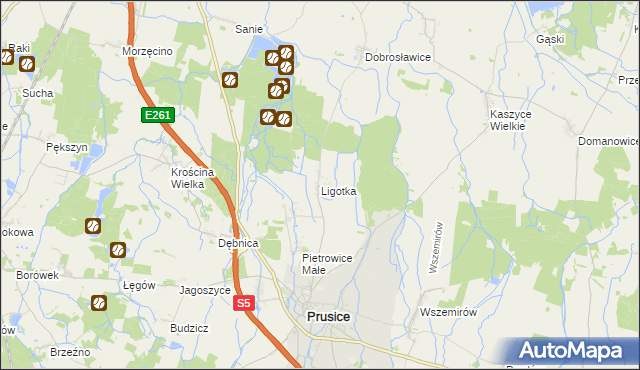 mapa Ligotka gmina Prusice, Ligotka gmina Prusice na mapie Targeo