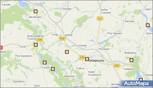 mapa Linowiec gmina Grodziczno, Linowiec gmina Grodziczno na mapie Targeo