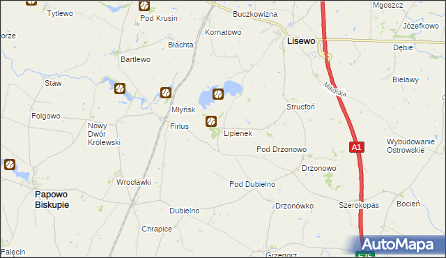 mapa Lipienek, Lipienek na mapie Targeo