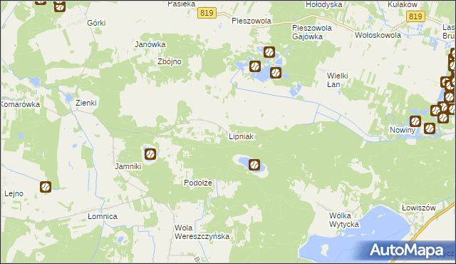 mapa Lipniak gmina Sosnowica, Lipniak gmina Sosnowica na mapie Targeo