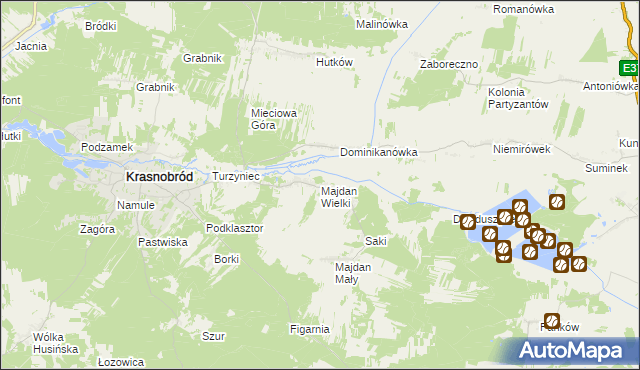 mapa Majdan Wielki gmina Krasnobród, Majdan Wielki gmina Krasnobród na mapie Targeo