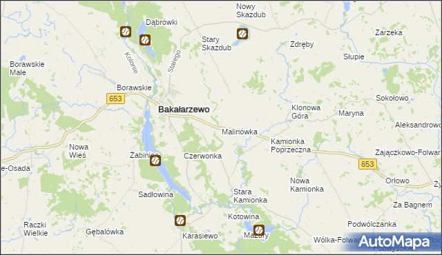 mapa Malinówka gmina Bakałarzewo, Malinówka gmina Bakałarzewo na mapie Targeo