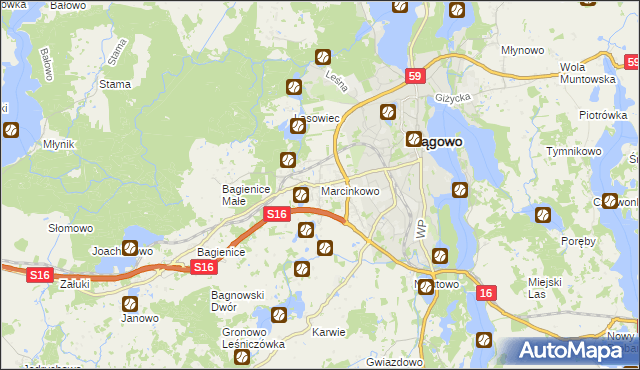 mapa Marcinkowo gmina Mrągowo, Marcinkowo gmina Mrągowo na mapie Targeo