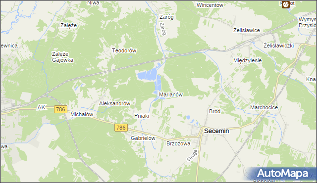 mapa Marianów gmina Secemin, Marianów gmina Secemin na mapie Targeo