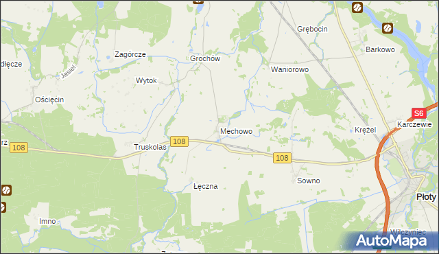 mapa Mechowo gmina Płoty, Mechowo gmina Płoty na mapie Targeo