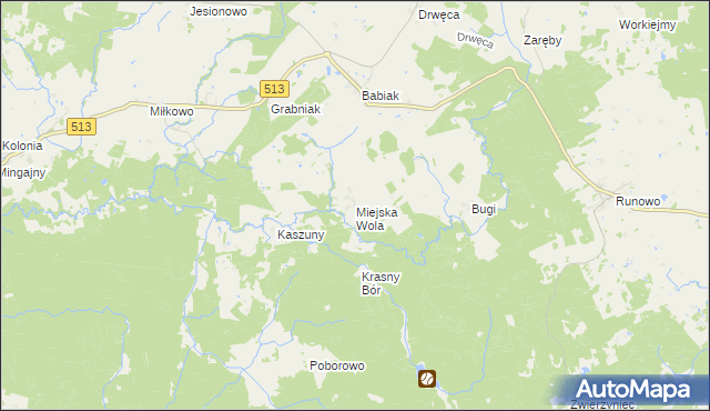 mapa Miejska Wola gmina Lidzbark Warmiński, Miejska Wola gmina Lidzbark Warmiński na mapie Targeo