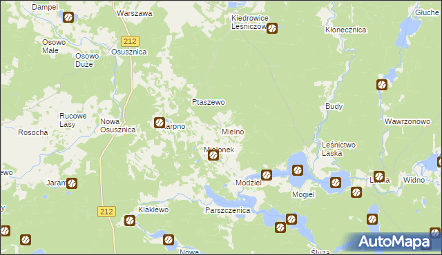 mapa Mielno gmina Lipnica, Mielno gmina Lipnica na mapie Targeo