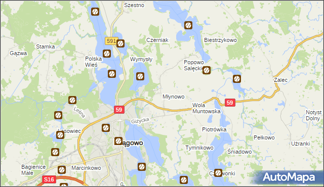 mapa Młynowo gmina Mrągowo, Młynowo gmina Mrągowo na mapie Targeo