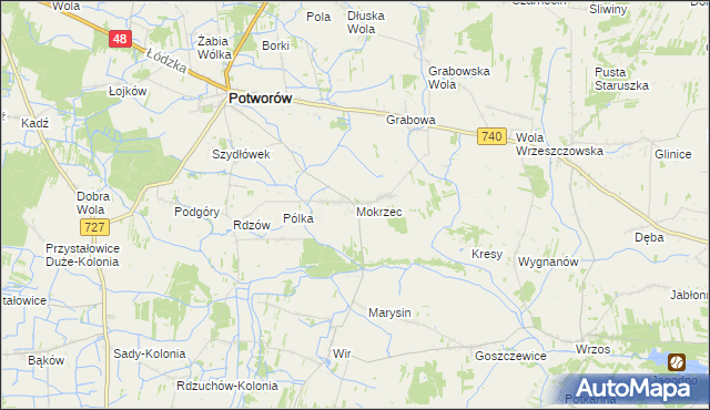 mapa Mokrzec gmina Potworów, Mokrzec gmina Potworów na mapie Targeo