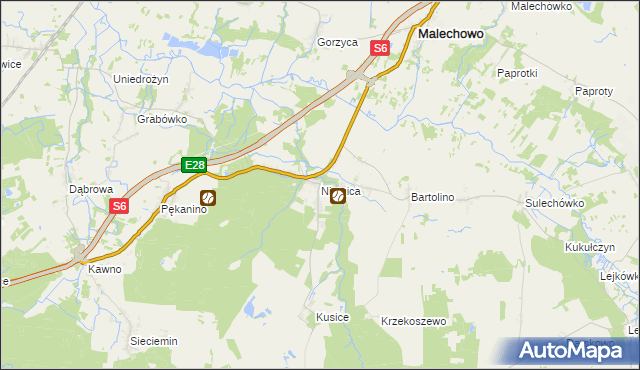 mapa Niemica gmina Malechowo, Niemica gmina Malechowo na mapie Targeo