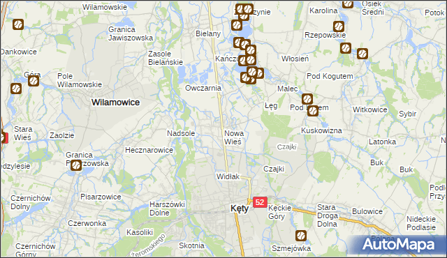 mapa Nowa Wieś gmina Kęty, Nowa Wieś gmina Kęty na mapie Targeo