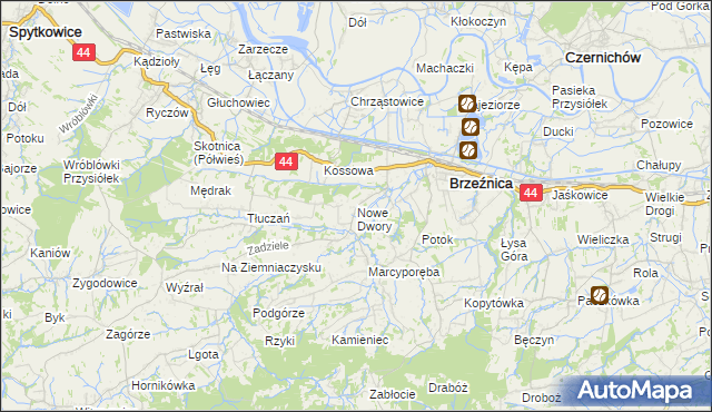 mapa Nowe Dwory gmina Brzeźnica, Nowe Dwory gmina Brzeźnica na mapie Targeo
