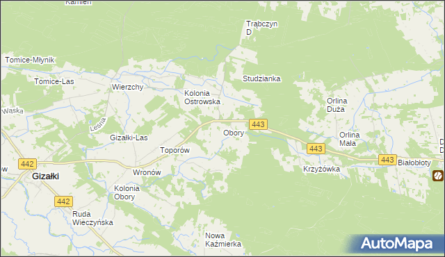 mapa Obory gmina Gizałki, Obory gmina Gizałki na mapie Targeo