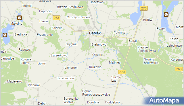 mapa Olszak gmina Babiak, Olszak gmina Babiak na mapie Targeo