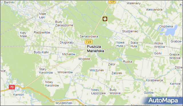mapa Olszanka gmina Puszcza Mariańska, Olszanka gmina Puszcza Mariańska na mapie Targeo