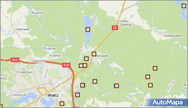mapa Ostrowiec gmina Wałcz, Ostrowiec gmina Wałcz na mapie Targeo