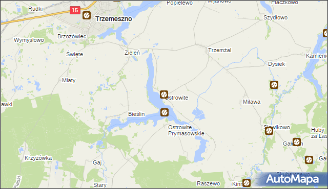 mapa Ostrowite gmina Trzemeszno, Ostrowite gmina Trzemeszno na mapie Targeo