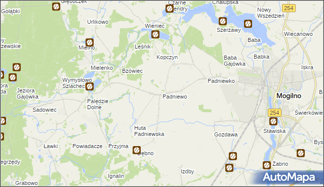mapa Padniewo, Padniewo na mapie Targeo