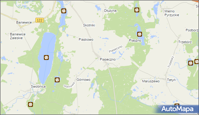 mapa Piaseczno gmina Banie, Piaseczno gmina Banie na mapie Targeo