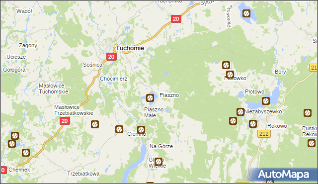 mapa Piaszno gmina Tuchomie, Piaszno gmina Tuchomie na mapie Targeo