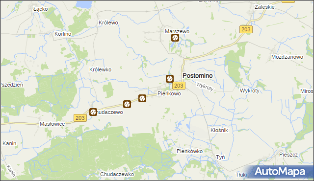 mapa Pieńkowo gmina Postomino, Pieńkowo gmina Postomino na mapie Targeo