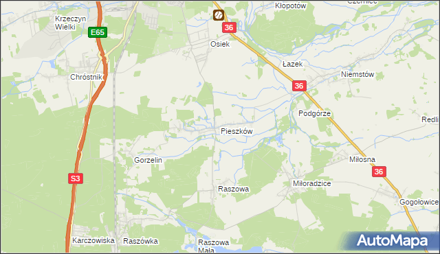 mapa Pieszków gmina Lubin, Pieszków gmina Lubin na mapie Targeo