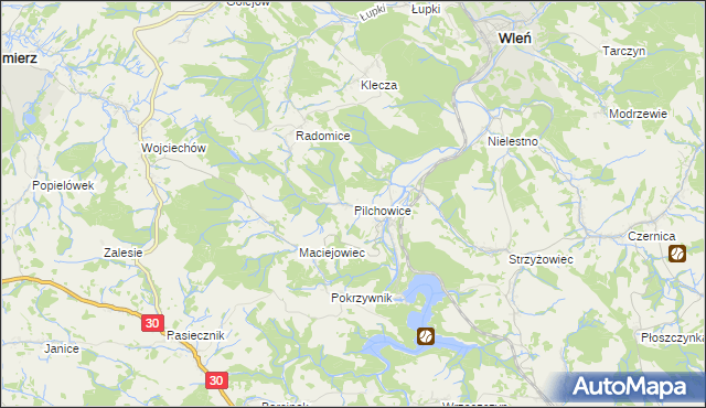 mapa Pilchowice gmina Wleń, Pilchowice gmina Wleń na mapie Targeo