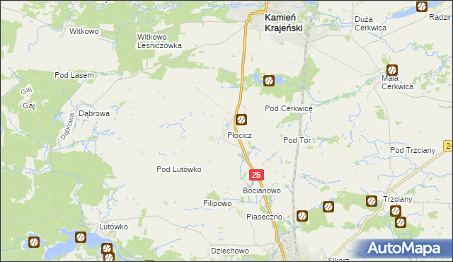 mapa Płocicz gmina Kamień Krajeński, Płocicz gmina Kamień Krajeński na mapie Targeo