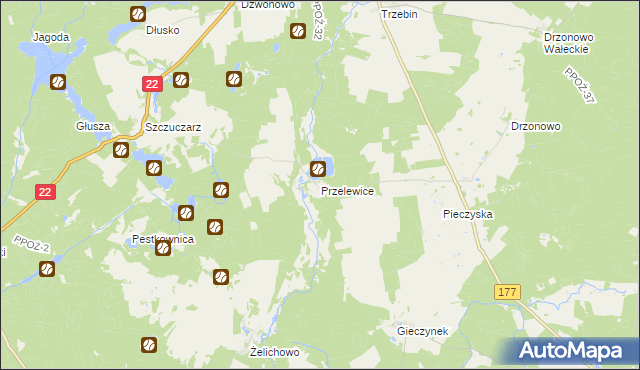 mapa Przelewice gmina Człopa, Przelewice gmina Człopa na mapie Targeo